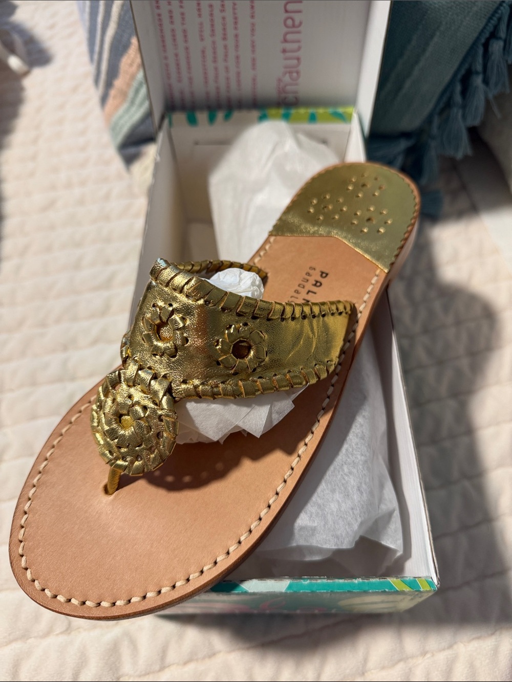 Palm Beach Sandals Gold Braided Leather Thong Sandal.